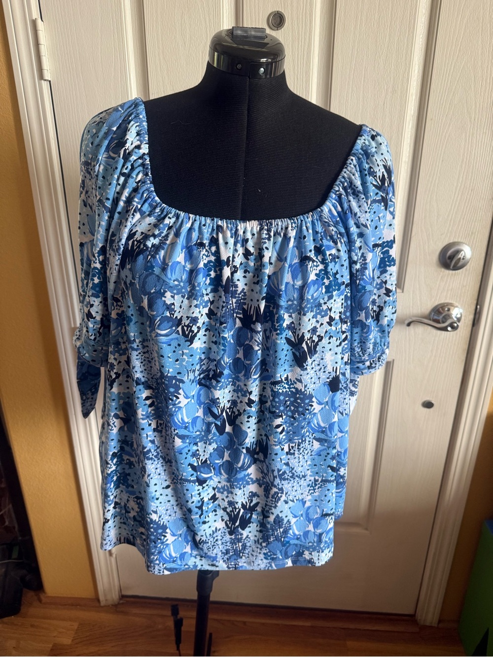 Charter Club Blue Floral Peasant Top